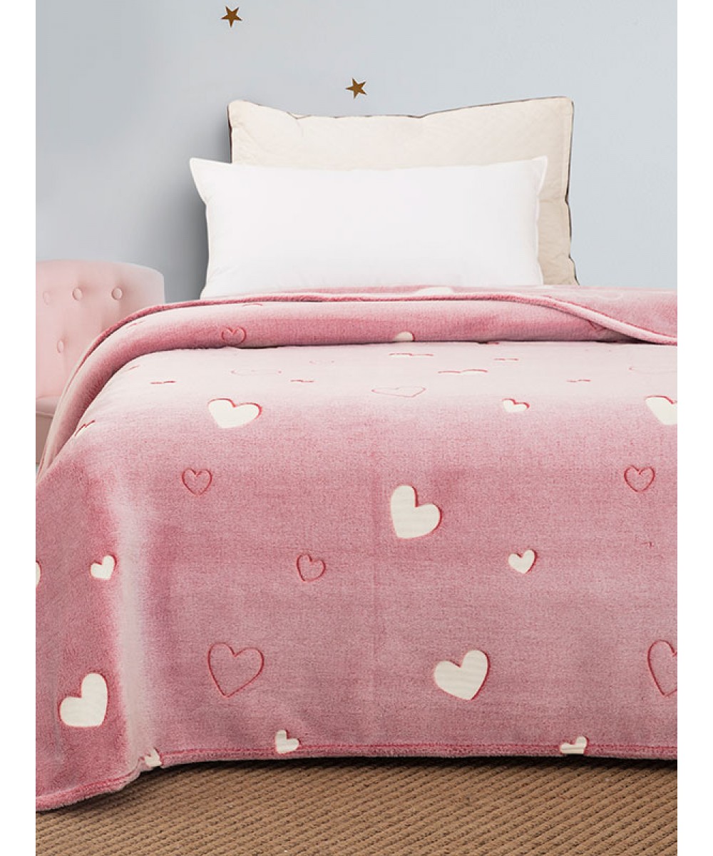 Κουβέρτα φωσφοριζέ κούνιας Hearts Pink 110x140