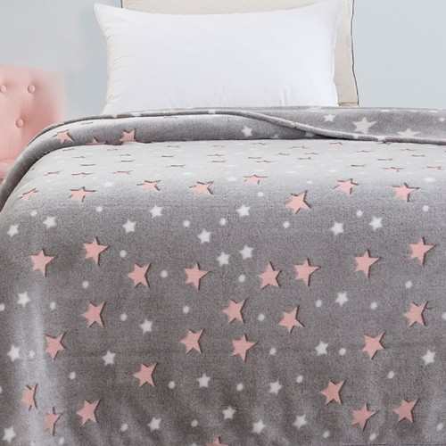 Κουβέρτα φωσφοριζέ κούνιας Stars Pink 110x140