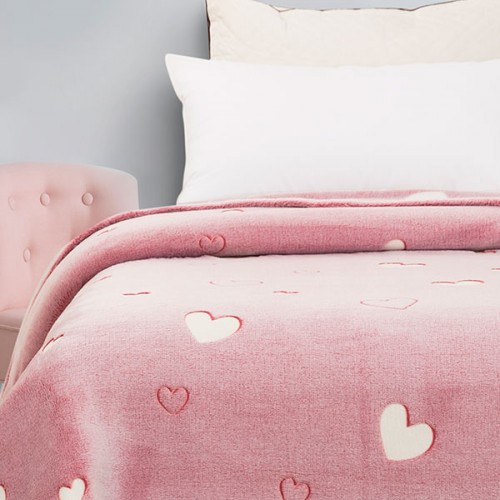 Κουβέρτα φωσφοριζέ αγκαλιας Hearts Pink 80x90