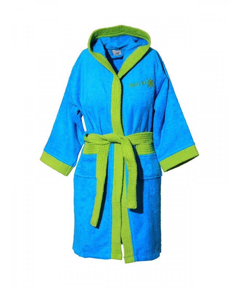 Children's bathrobe with hood Turquoise Age 6-8