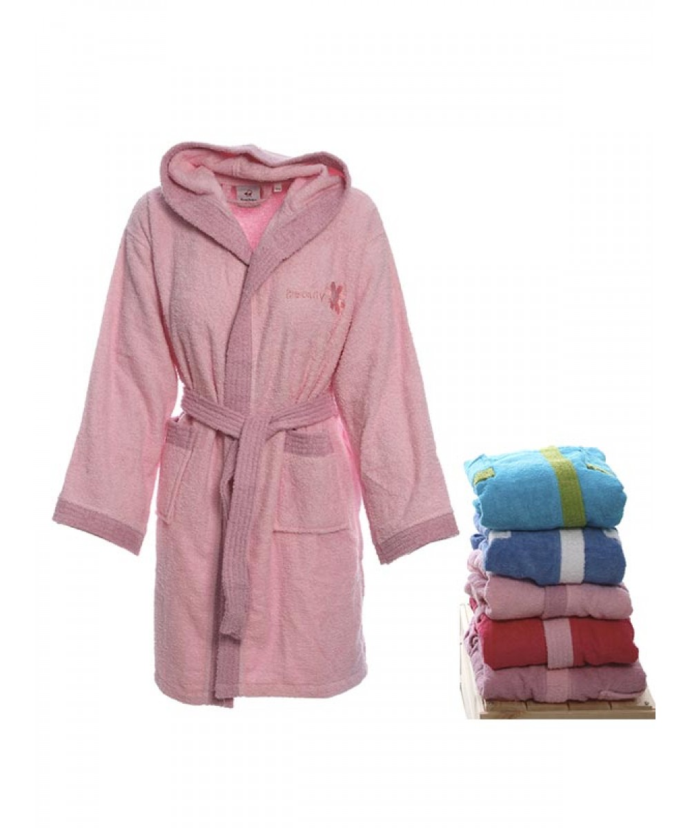 Children's bathrobe with hood Pink Age 10-12