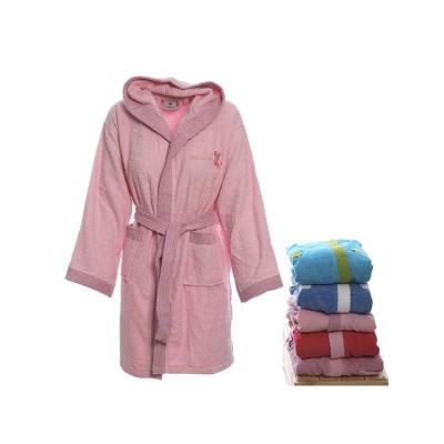 Children's bathrobe with hood Fuchsia Age 4-6