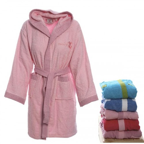 Children's bathrobe with hood Fuchsia Age 6-8