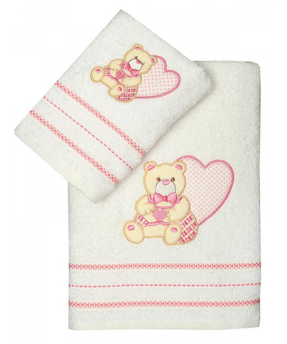 Set of embroidered towels Heart 01 Pink