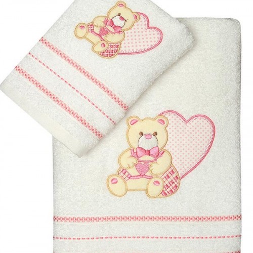 Set of embroidered towels Heart 01 Pink