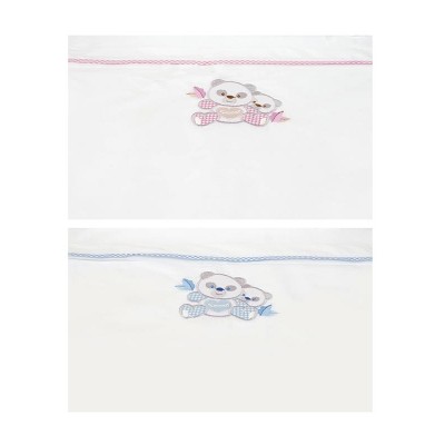 Embroidered cot sheets Panda 02 Pink Cot