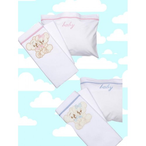 Cot sheets embroidered Couple 06 Blue Cot