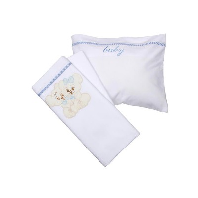 Cot sheets embroidered Couple 06 Blue Cot