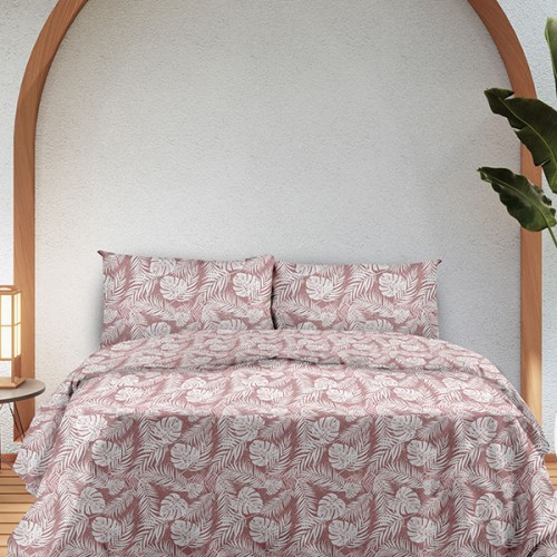 Flannel Sheet Set 3038 Pink Single with elastic (105x205 30)