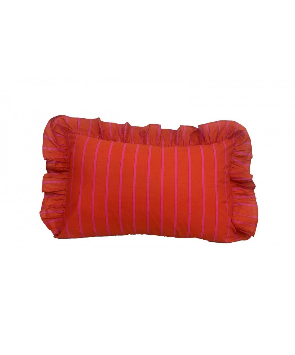 CUSHION WITH FRILL RED/FUCHS 48X68 100% COTTON LINEAHOME
