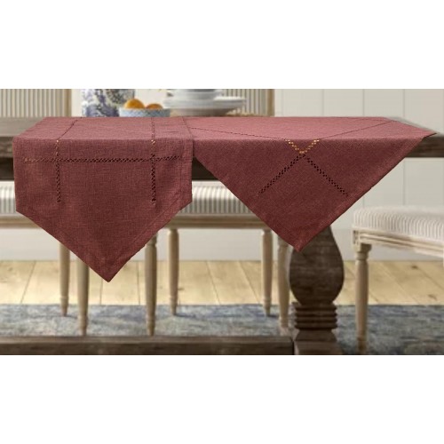 LINEN TABLECLOTH WITH AZURE HAND IRIS 10948 CINNAMON 140X140 LINEAHOME