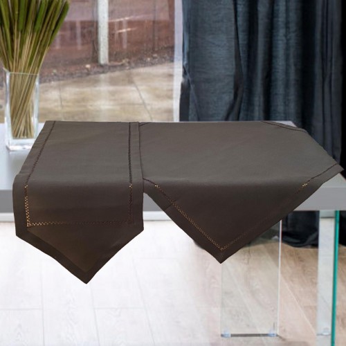 LINEN TABLECLOTH WITH AZURE HANDLE IVY 3688A BROWN 140X140 LINEAHOME