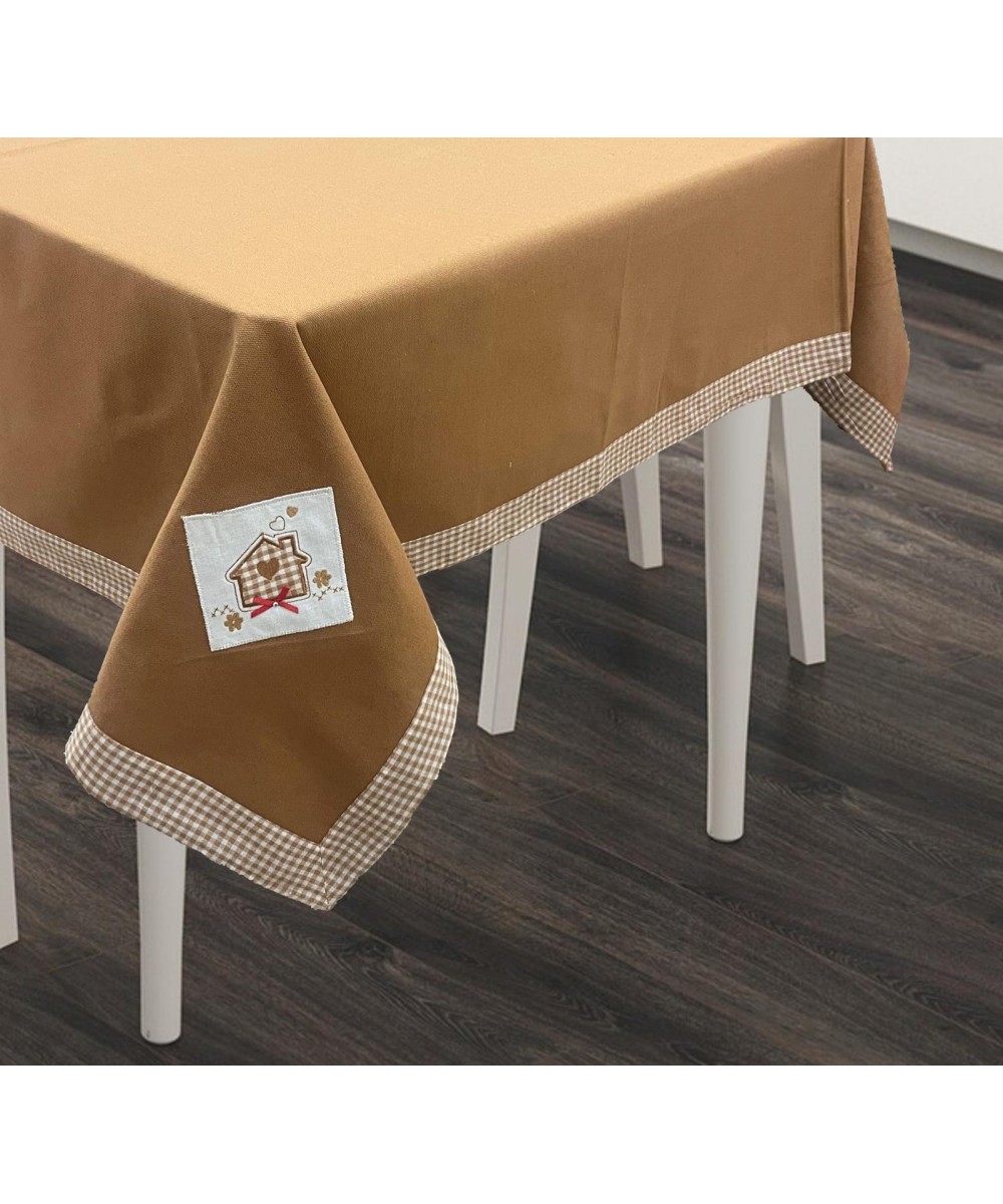 APPLIQUE EMBROIDERED TABLECLOTH WITH BEZEL 140X180 HOME BEIGE LINEAHOME