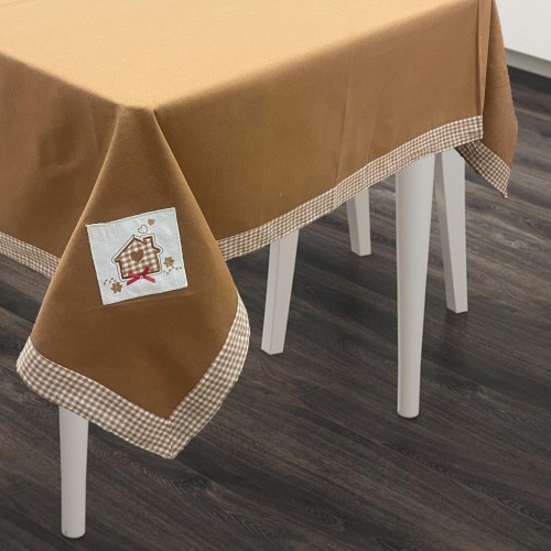 APPLIQUE EMBROIDERED TABLECLOTH WITH BEZEL 140X180 HOME BEIGE LINEAHOME