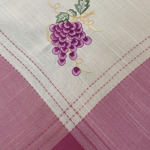 LINEN TABLECLOTH WITH GRAPE EMBROIDERY 15580-3 140X140 LINEAHOME