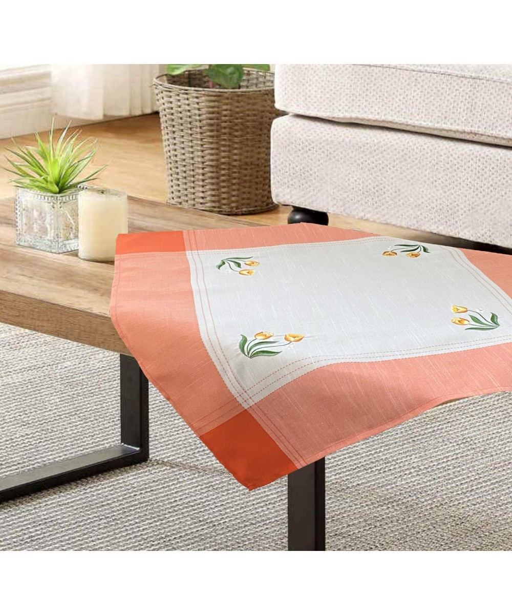 LINEN TABLECLOTH WITH TULIP EMBROIDERY 15580-6 140X140 LINEAHOME