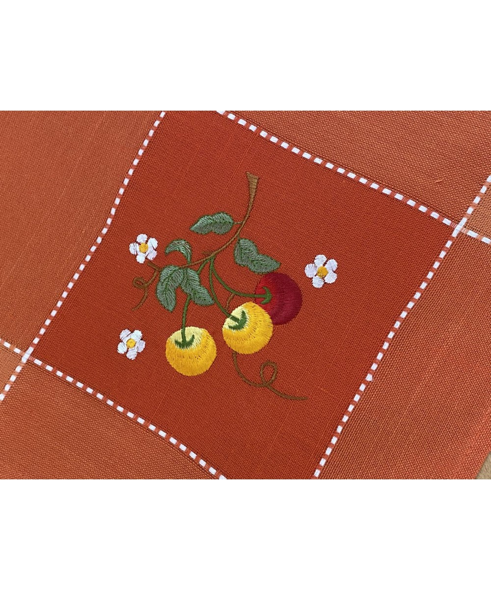 LINEN TABLECLOTH WITH CHERRY EMBROIDERY 13982-1 140X140 LINEAHOME