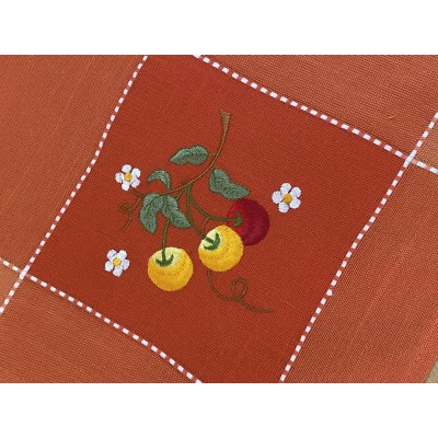 LINEN TABLECLOTH WITH CHERRY EMBROIDERY 13982-1 140X140 LINEAHOME