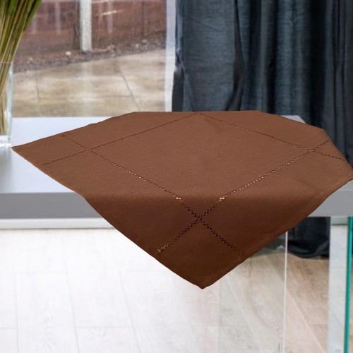 LINEN TABLECLOTH WITH AZURE HAND IRIS 10948 BROWN 140X140 LINEAHOME