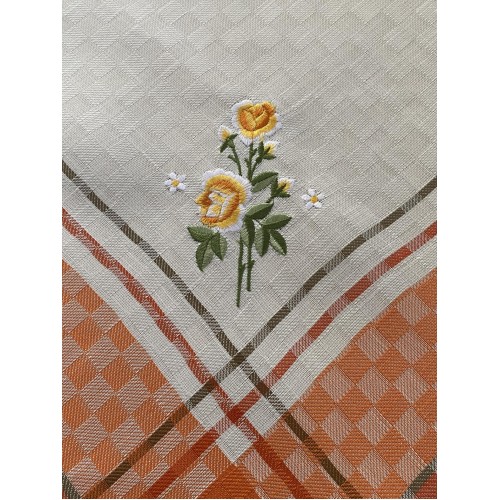JACQUARD LINEN TABLECLOTH WITH EMBROIDERY LILY 5580 ORANGE 140X140 LINEAHOME