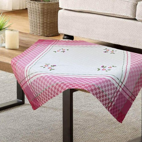 JACQUARD LINEN TABLECLOTH WITH EMBROIDERY LILY 5580 PINK 140X140 LINEAHOME