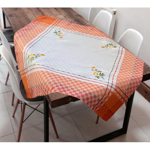JACQUARD LINEN TABLECLOTH WITH EMBROIDERY LILY 5580 ORANGE 140X220 LINEAHOME