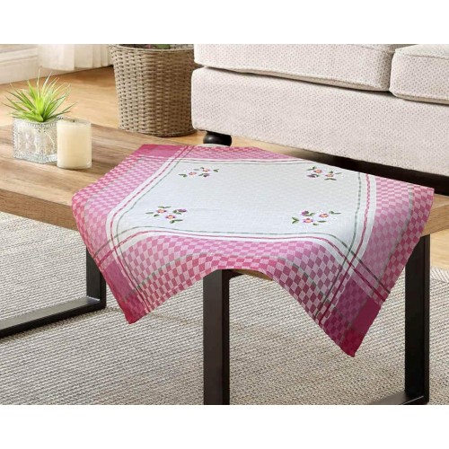 JACQUARD LINEN TABLECLOTH WITH EMBROIDERY LILY 5580 PINK 140X220 140x220 LINEAHOME