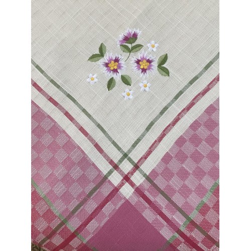 JACQUARD LINEN TABLECLOTH WITH EMBROIDERY LILY 5580 PINK 14OX180 LINEAHOME
