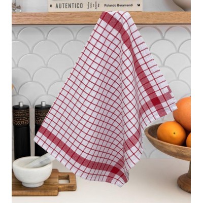 KITCHEN TOWEL CHECKED GRID RED 100% COTTON 50X70 LINEAHOME