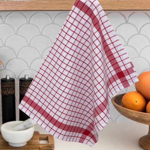 KITCHEN TOWEL CHECKED GRID RED 100% COTTON 50X70 LINEAHOME