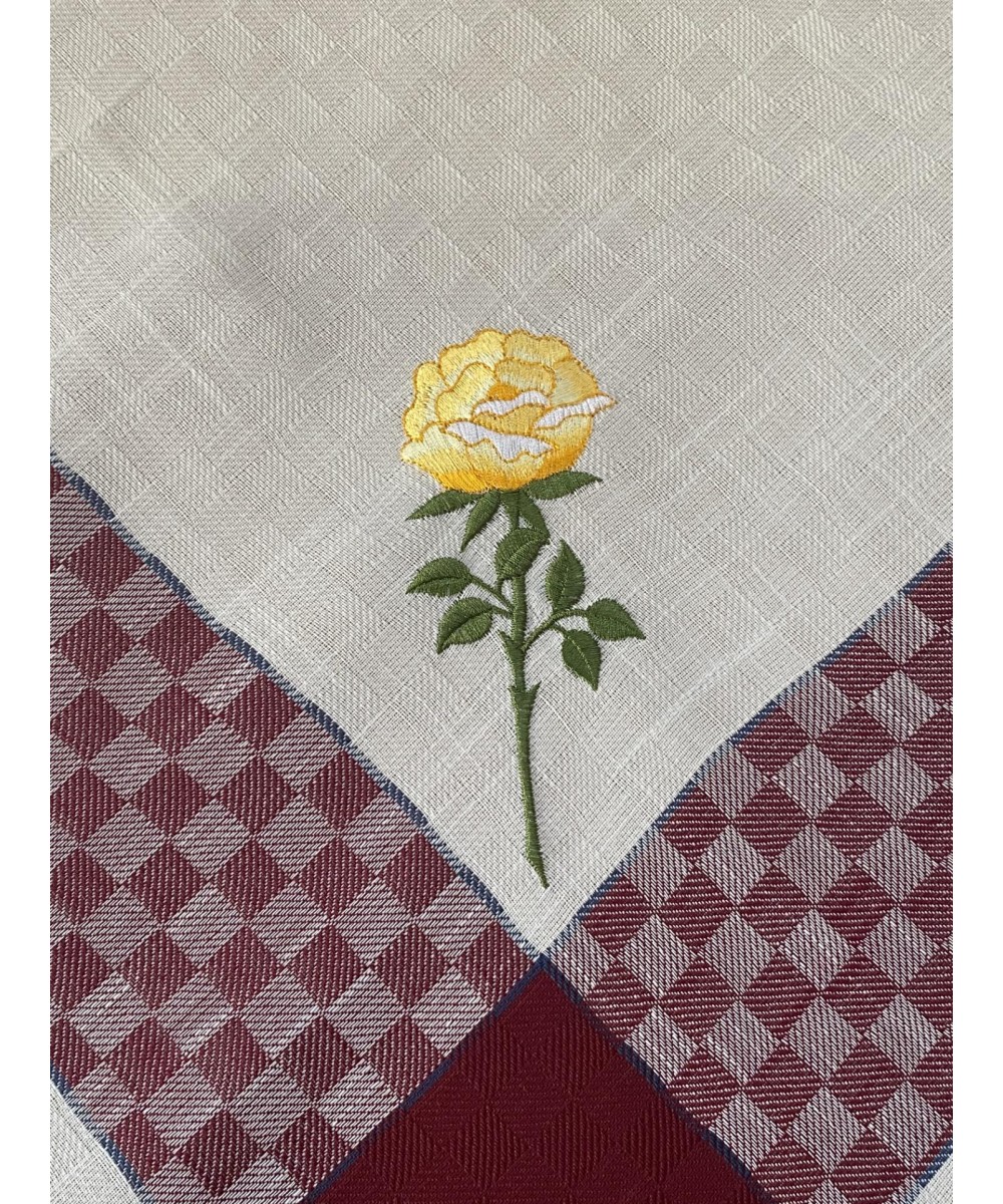 SQUARE LINEN 85X85 JACQUARD WITH EMBROIDERY ROSE 5580 BURGUNDY LINEAHOME