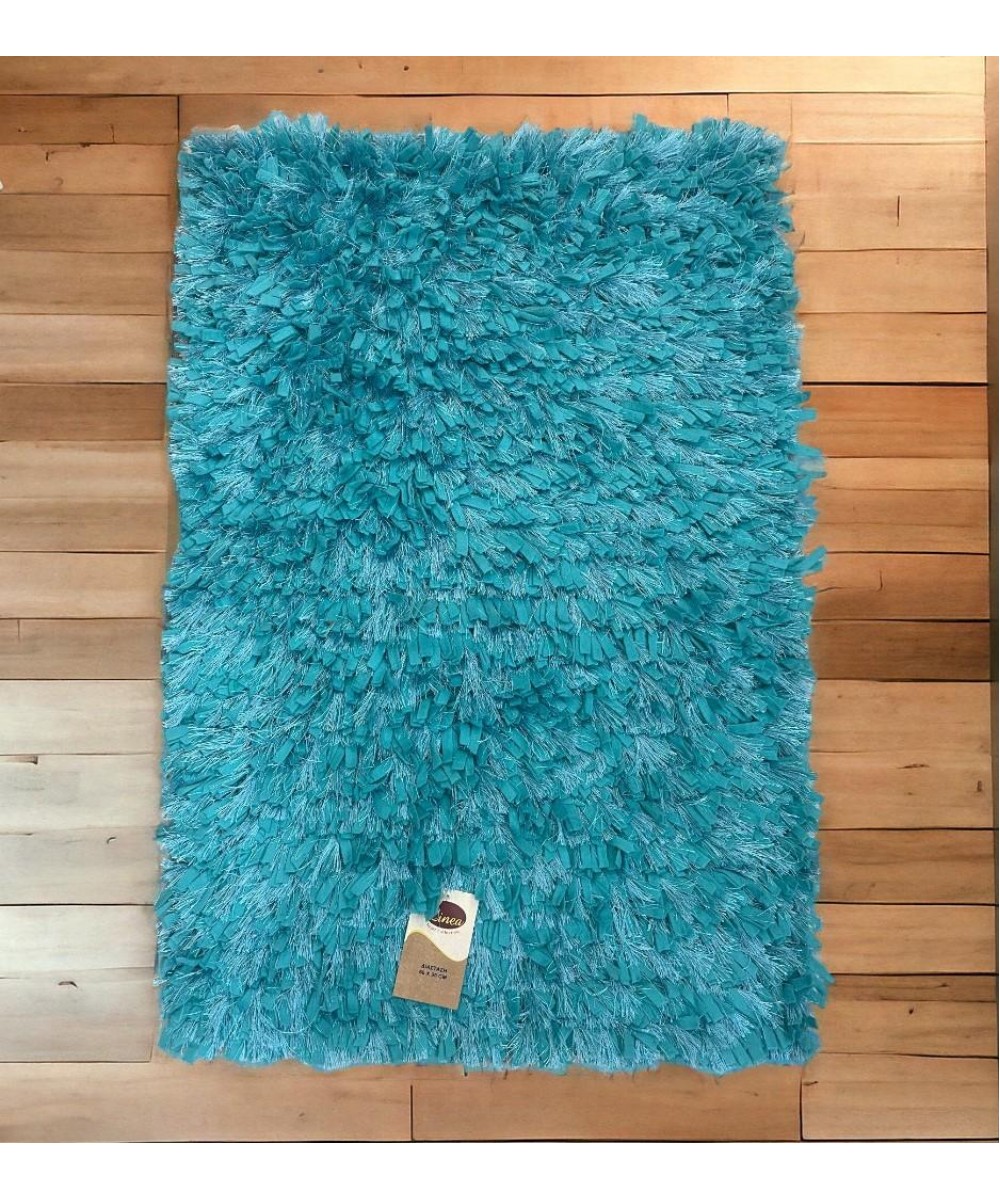 TURQUOISE SHAGGY CHENILLE FLOOR 60X90 50X80 LINEAHOME