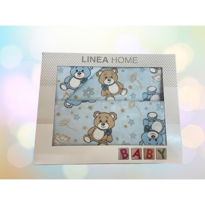 SET OF 3 PIECE CRADLE SHEETS TEDDY STAR BLUE (2) 120X160 (1) 0.35X0.45 LINEAHOME