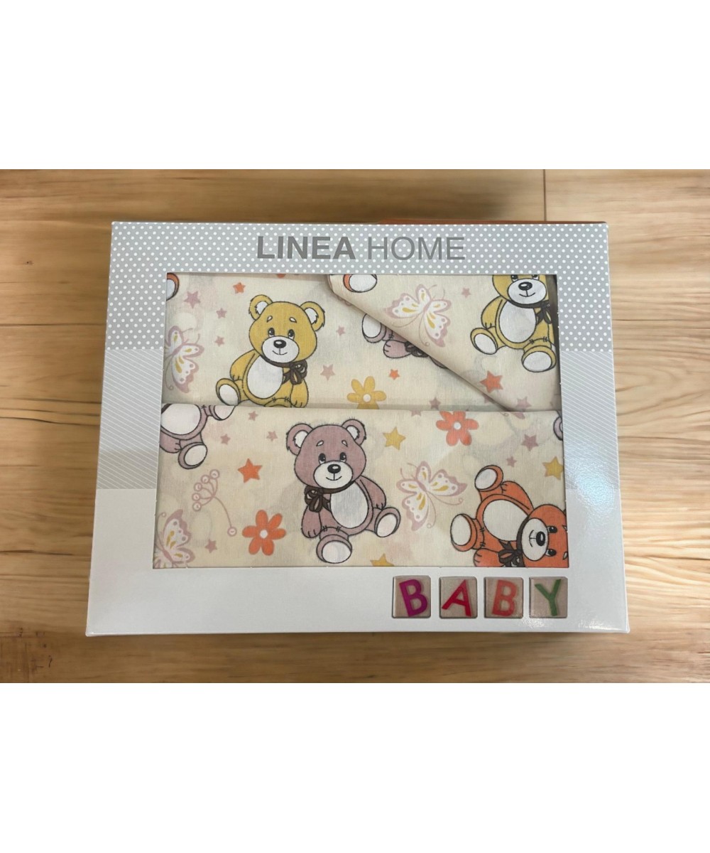 SET OF 3 PIECE CRADLE SHEETS TEDDY STAR BEIGE (2) 120X160 (1) 0.35X0.45 LINEAHOME