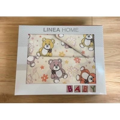 SET OF 3 PIECE CRADLE SHEETS TEDDY STAR BEIGE (2) 120X160 (1) 0.35X0.45 LINEAHOME