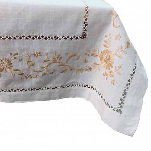 LINEN LINEN 160X220 EMBROIDERED WITH AZURE FLOWER 18705 LINEAHOME