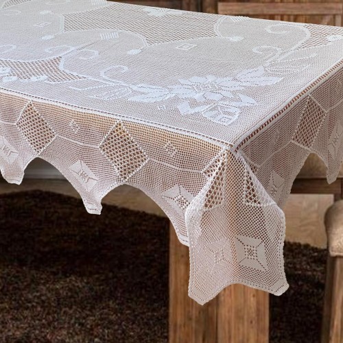 COMPLETELY KNITTED TABLE/L 180X180 HAND MERCERIZED N3148 WHITE LINEAHOME