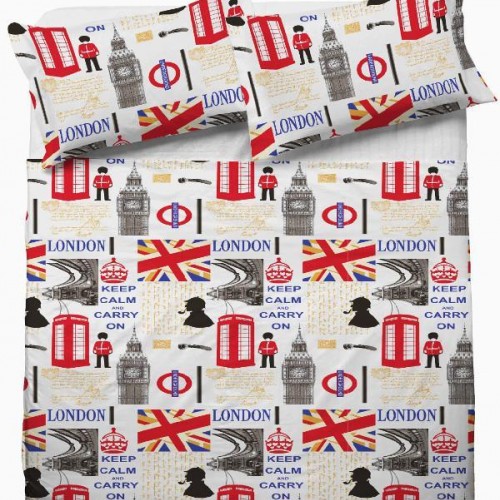LONDON PRINTED COTTON DOUBLE SHEET SET 200X240 LINEAHOME