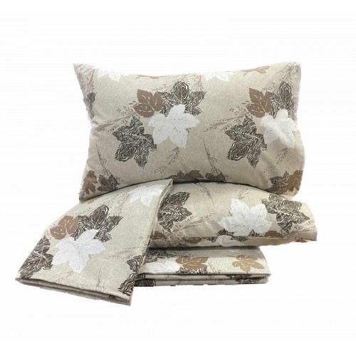 BEIGE LEAVES PRINTED SHEET SET, EXTRA DOUBLE 220X240 LINEAHOME