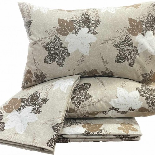 BEIGE LEAVES PRINTED SHEET SET, EXTRA DOUBLE 220X240 LINEAHOME
