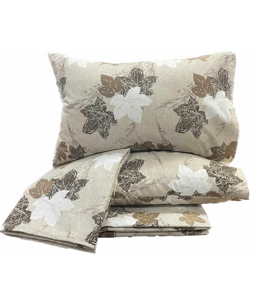 BEIGE LEAVES PRINTED SHEET SET DOUBLE 200x240 LINEAHOME