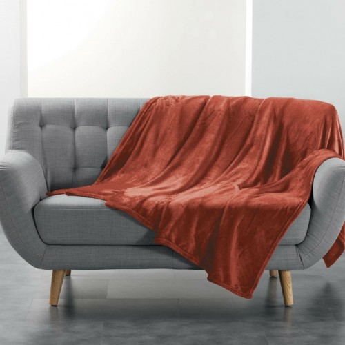 Κουβέρτα - Ριχτάρι 180x220cm super soft  Σχ.Flanou terracotta  100%  polyester