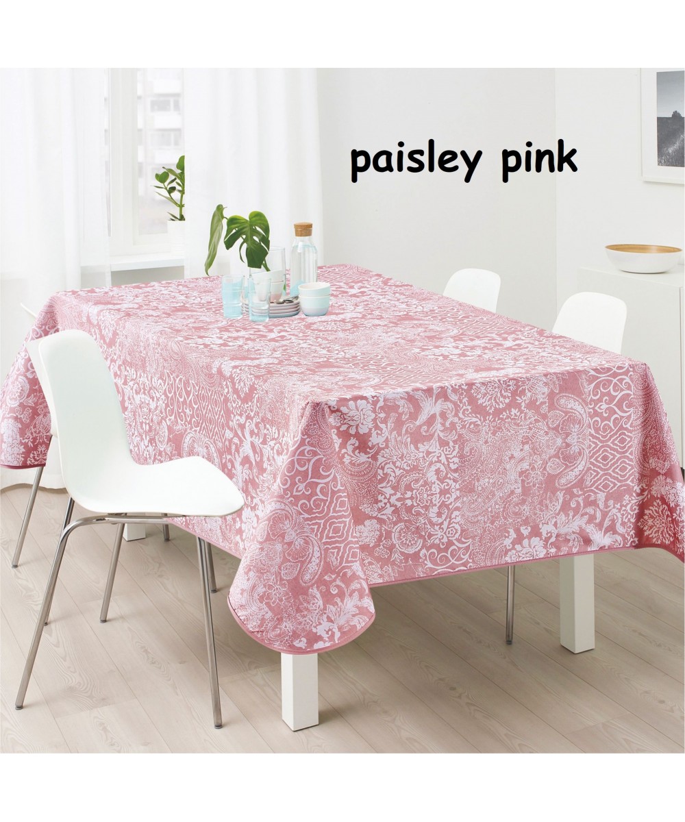 Paisley patterned tablecloth pink 100% pol. 150x150cm