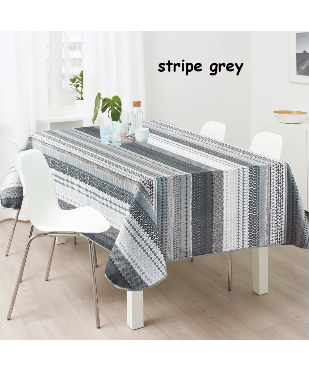 Plain tablecloth Fig. Stripe gray 100% pol. 150x150cm