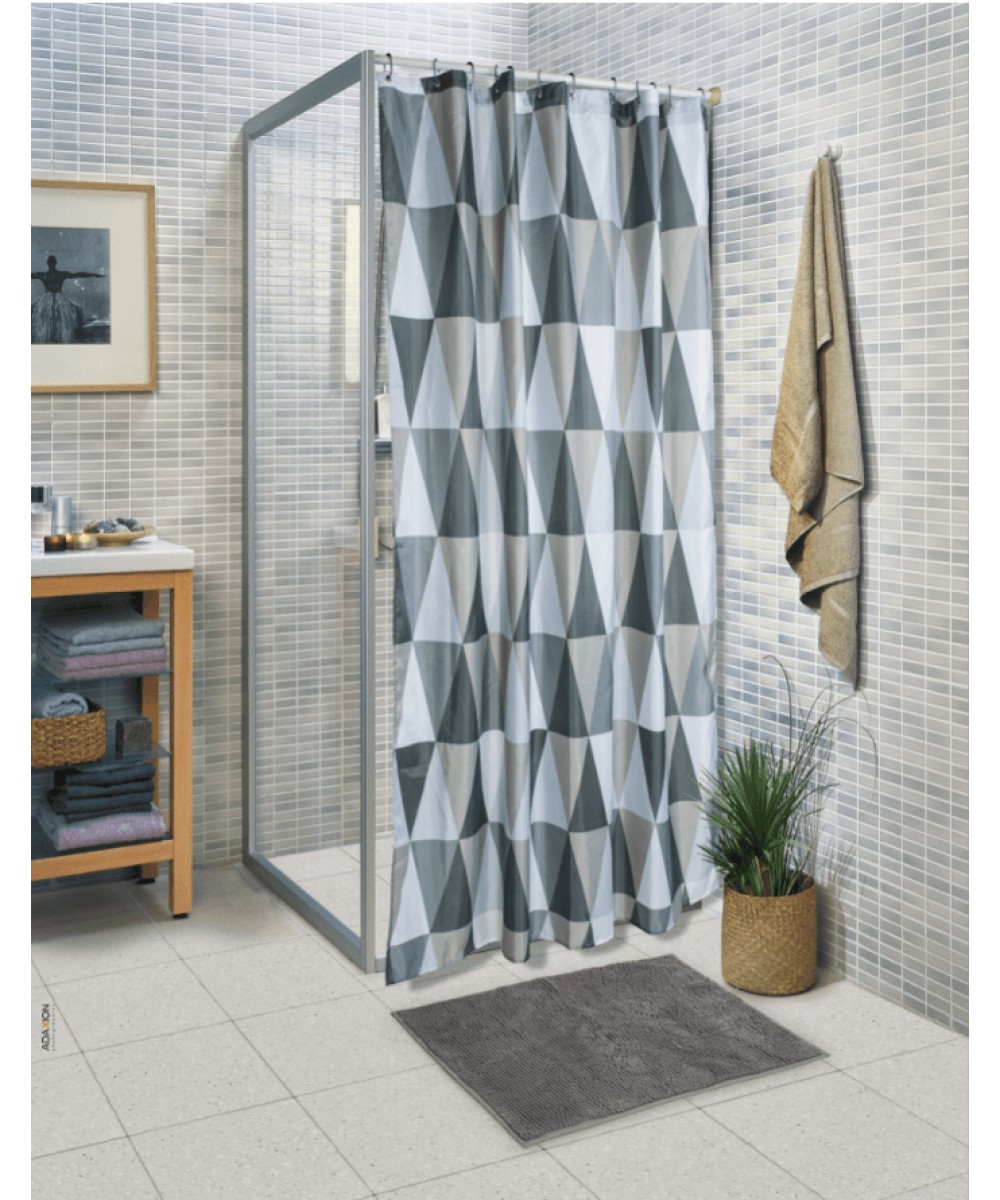 Bathroom curtain with rings Corner 180x200cm Shaggy mat 50x70cm 100% pol.