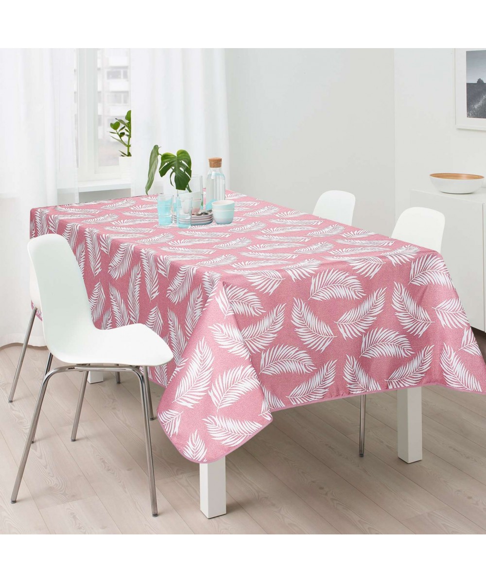 Palm pink tablecloth 100% pol. Φ150cm