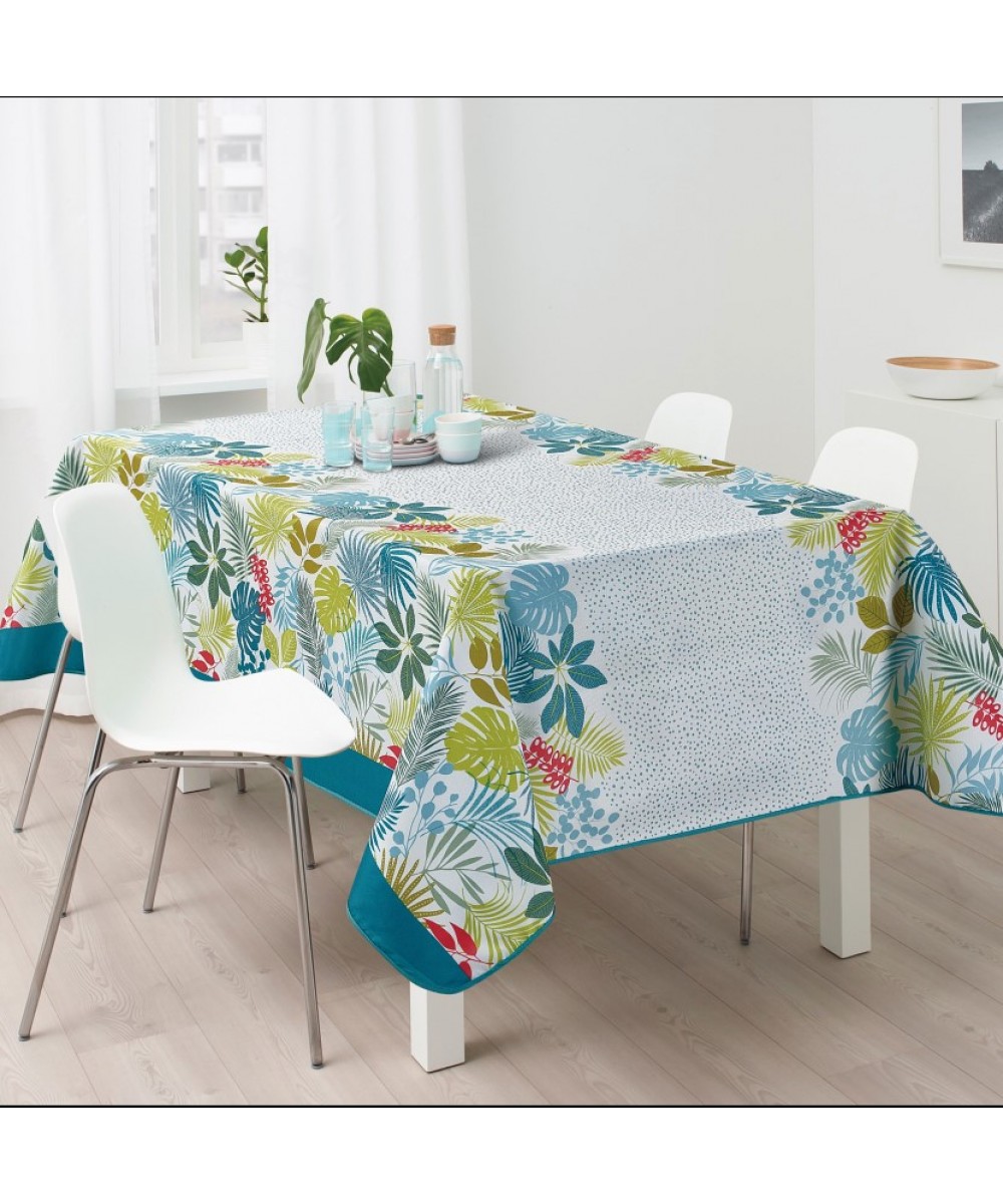 Linen tablecloth Fig. Jungle mint 100% pol. 150x150cm