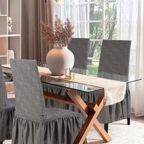 Elastic Dining Table Covers with Ruffles FLEX GRAY Set of Six Piece Elastic Dining Table Covers with Ruffles