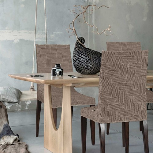 Elastic dining table covers FLEX MOCHA Set of six-piece elastic dining table covers
