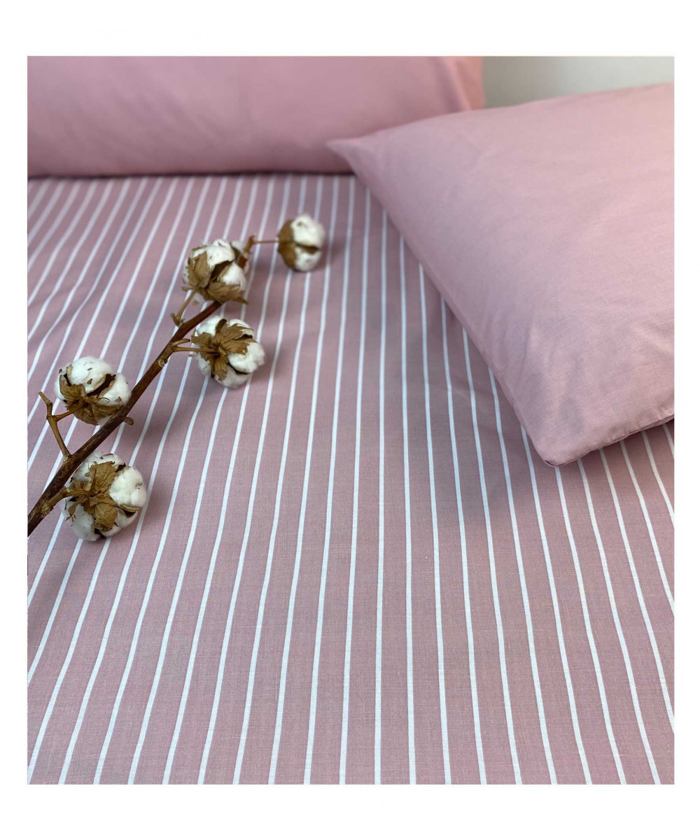 Σετ 1/Σεντονι   1/Μαξιλαροθηκη Stripe Dusty Rose